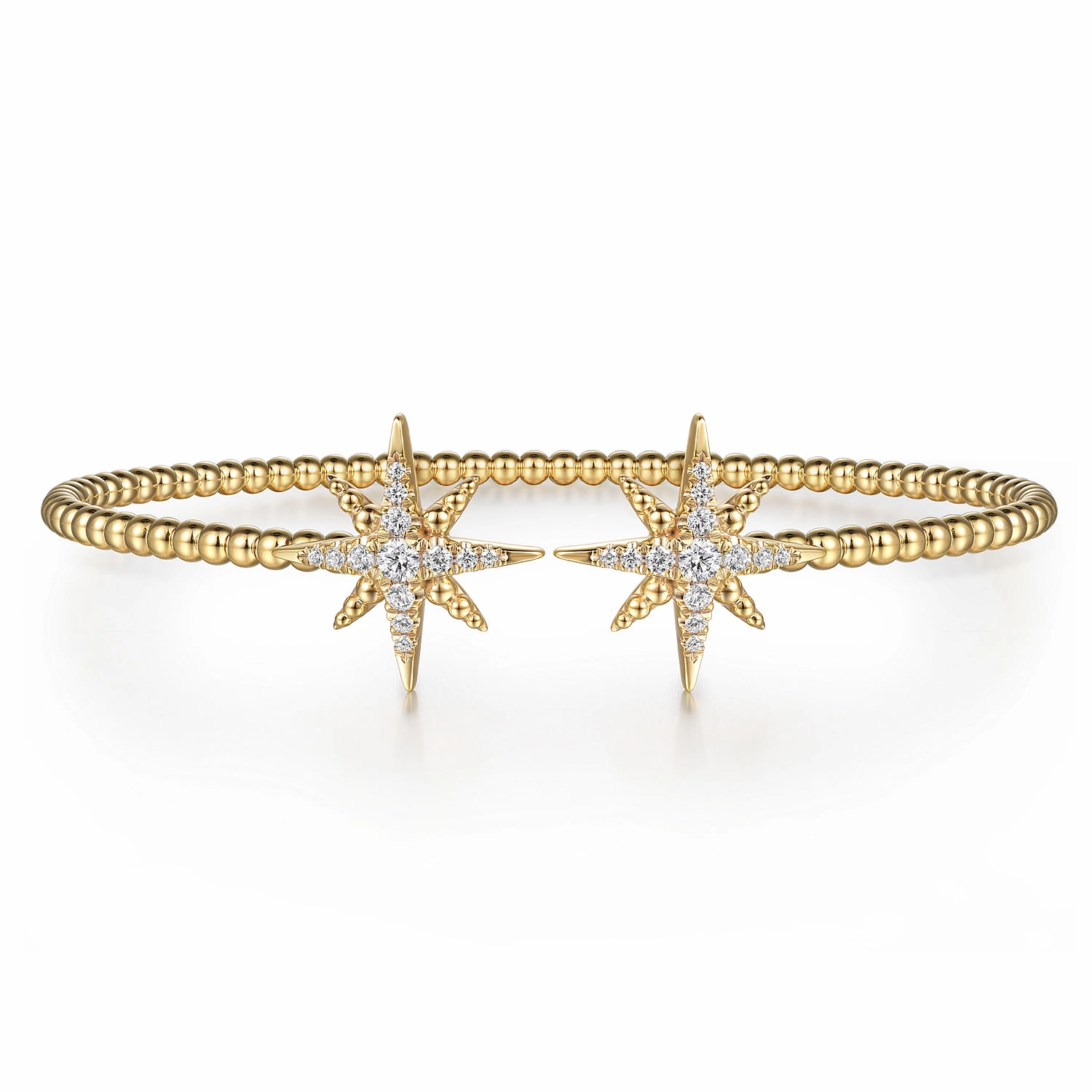 Fresh Release 14K Yellow Gold Bujukan and Diamond Starburst Open Bangle Bracelet