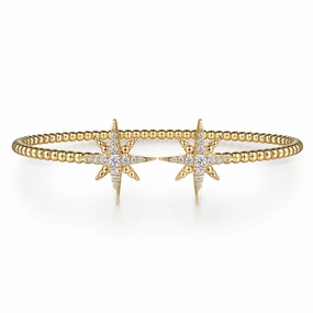 Fresh Release 14K Yellow Gold Bujukan and Diamond Starburst Open Bangle Bracelet