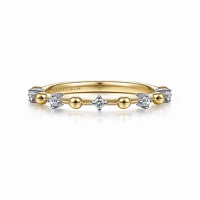 Glamorous Accessory 14K Yellow Gold Bujukan and Diamond Station Alternating Ring