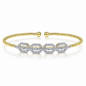 14K Yellow Gold Bujukan Bead Cuff Bracelet with Diamond Pave Links Pastel Shades Regular Find