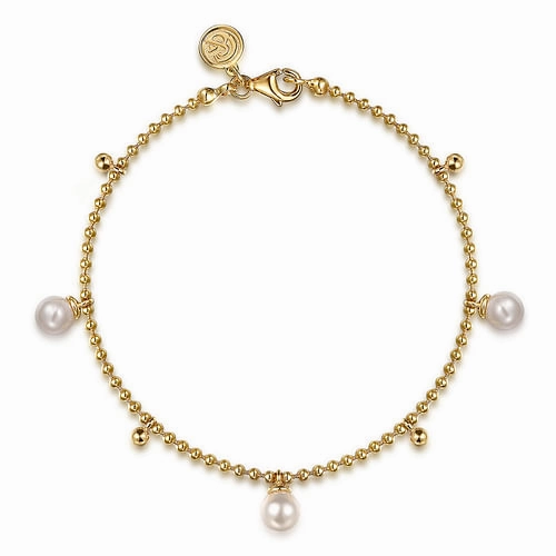 14K Yellow Gold Bujukan Beads and Pearl Droplet Bracelet Heroic Perspective Functional Fashion