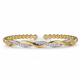 14K Yellow Gold Bujukan Diamond Twist Split Bangle Bracelet Central Focus Fresh Out