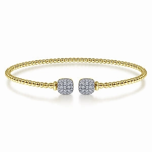 Individual Path 14K Yellow Gold Bujukan Split Cuff Bracelet with Pave Diamond Squares