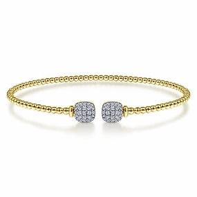 Individual Path 14K Yellow Gold Bujukan Split Cuff Bracelet with Pave Diamond Squares