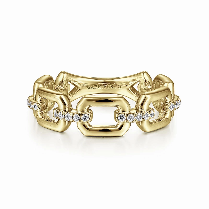 Lightweight Embellishment status symbol 14K Yellow Gold Chain Link Stackable Ring Band with Diamond Connectors