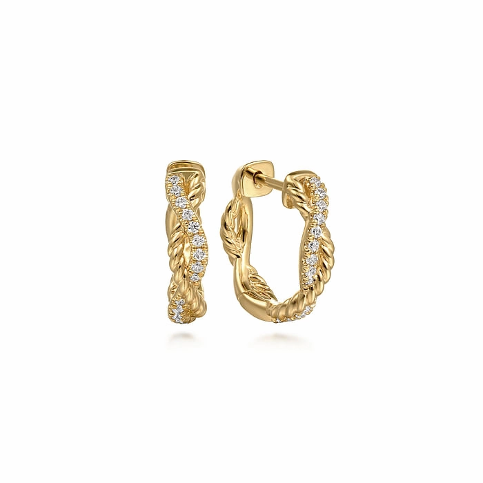 14K Yellow Gold Diamond And Rope 15mm Huggie Earrings Stunning Product Bright Accent