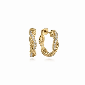 14K Yellow Gold Diamond And Rope 15mm Huggie Earrings Stunning Product Bright Accent