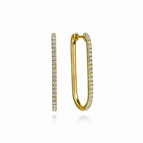 14K Yellow Gold Diamond Classic Elongated Oval Hoop Earrings Luxurious Look Straight Accessory