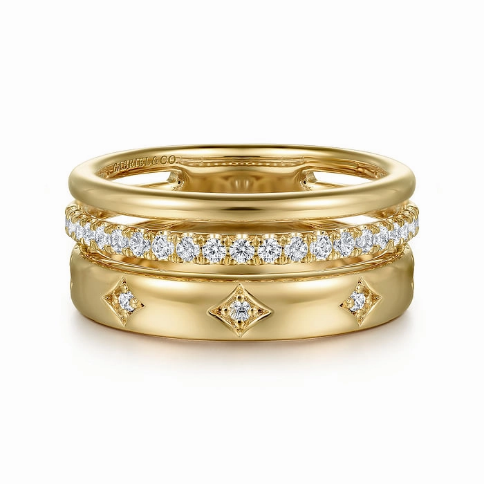 Secure Product 14K Yellow Gold Diamond Easy Stackable Ladies Ring