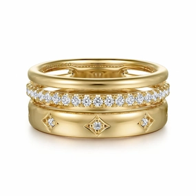 Secure Product 14K Yellow Gold Diamond Easy Stackable Ladies Ring