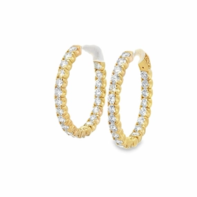 Stylish Aesthetic Modern Embellishment 14K Yellow Gold Diamond Inverted Hoop Earrings - 3.85 Carats