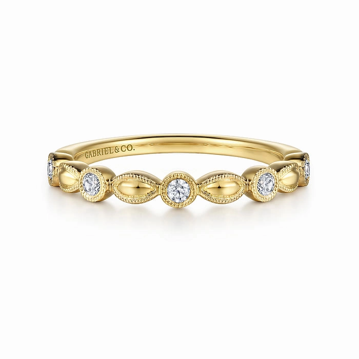 Premium Adornment 14K Yellow Gold Diamond Marquise Shape Stackable Ring