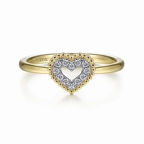 14K Yellow Gold Diamond Pave Open Heart Ring Sustainable Material