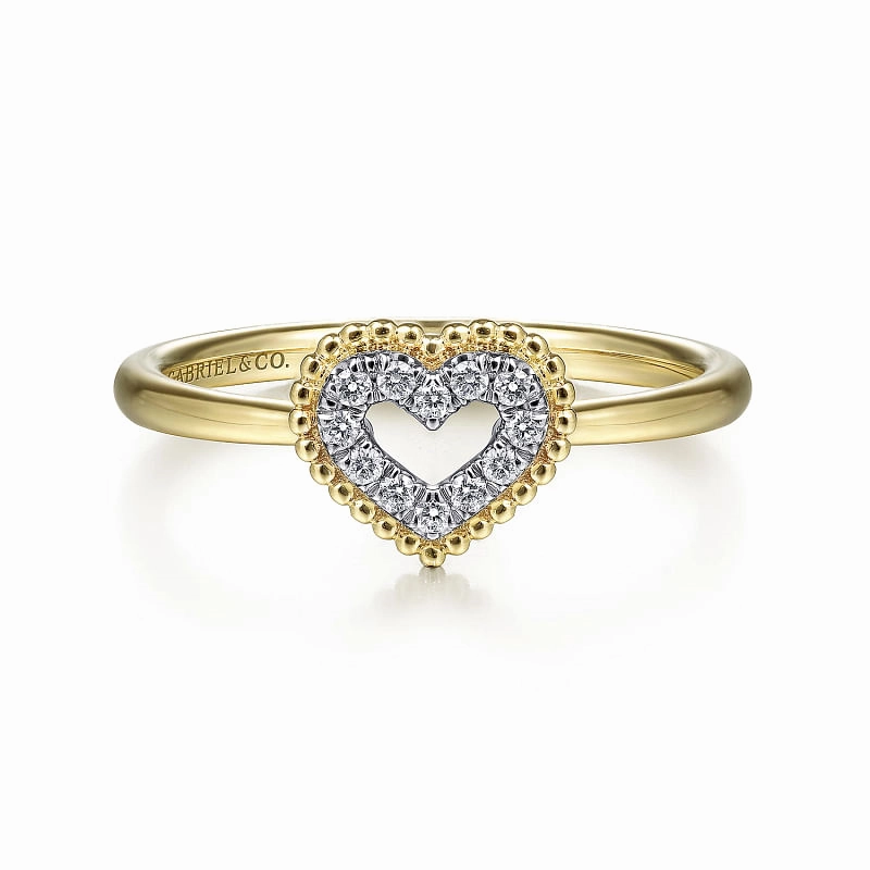 14K Yellow Gold Diamond Pave Open Heart Ring Sustainable Material