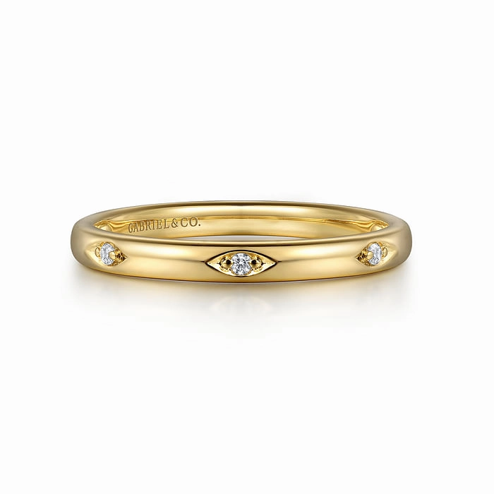 Graceful Texture 14K Yellow Gold Diamond Stackable Ladies Ring