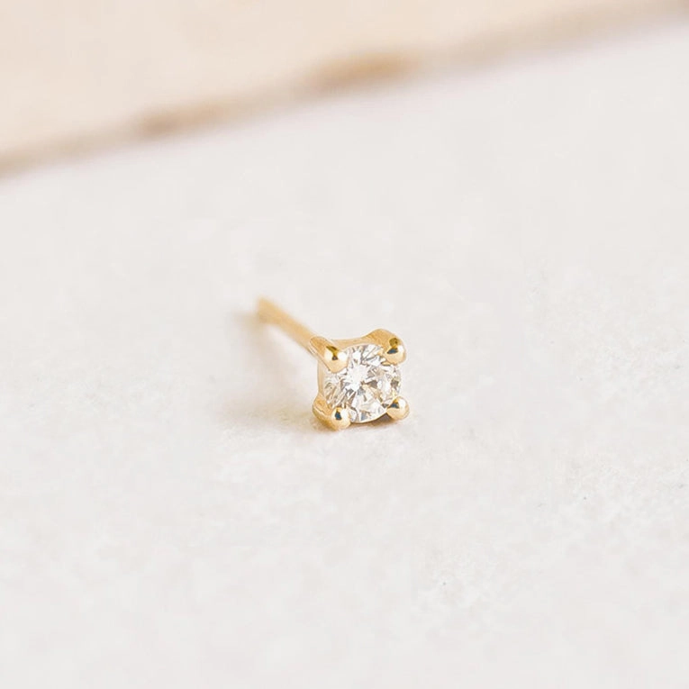 Dainty Adornment 14k Yellow Gold Diamond Stud Earring 2.5mm - Aria (Single)