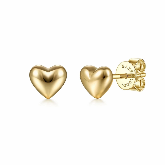 14K Yellow Gold Heart Plain Earrings Refined Look