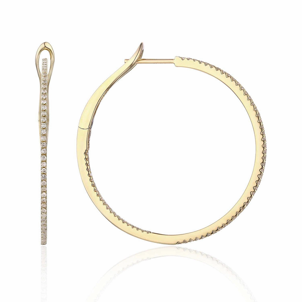 Glittering Finish Stunning Accent 14K Yellow Gold Hoop Earrings - 0.34 Carats