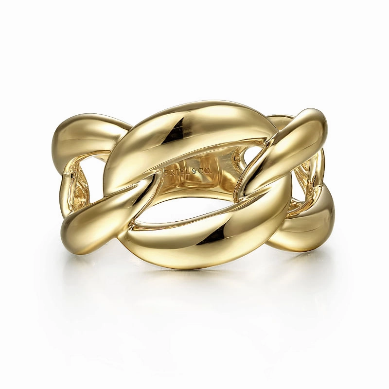 summer look Mood Match 14K Yellow Gold Link Chain Wide Band Ring