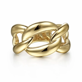 summer look Mood Match 14K Yellow Gold Link Chain Wide Band Ring