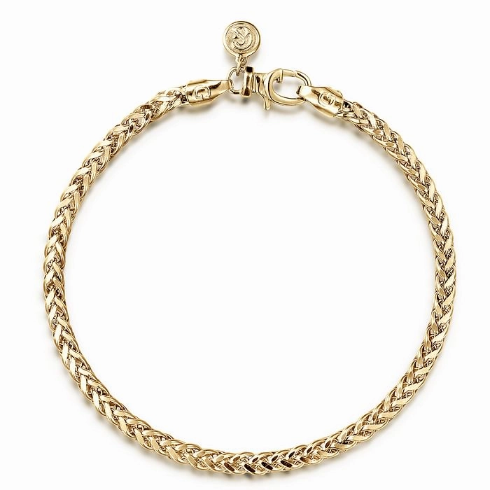 14K Yellow Gold Mens Wheat Chain Bracelet Broad Spectrum
