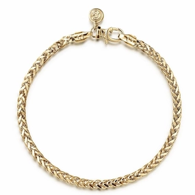 14K Yellow Gold Mens Wheat Chain Bracelet Broad Spectrum