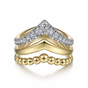 14K Yellow Gold Triple Row Bujukan Chevron Diamond Ring Joyful Gift