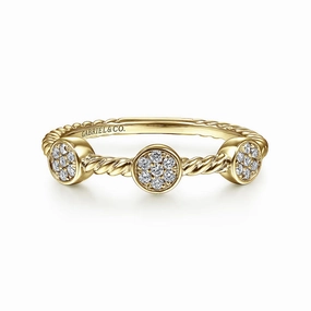 14K Yellow Gold Twisted Rope Cluster Diamond Station Stackable Ring Forward Thinking Custom Trinket