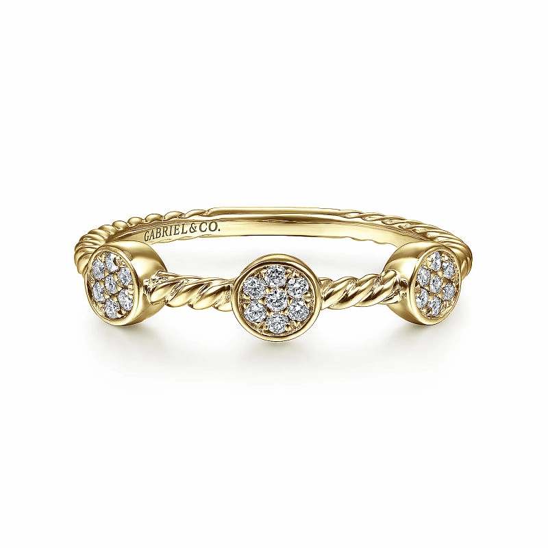 14K Yellow Gold Twisted Rope Cluster Diamond Station Stackable Ring Forward Thinking Custom Trinket