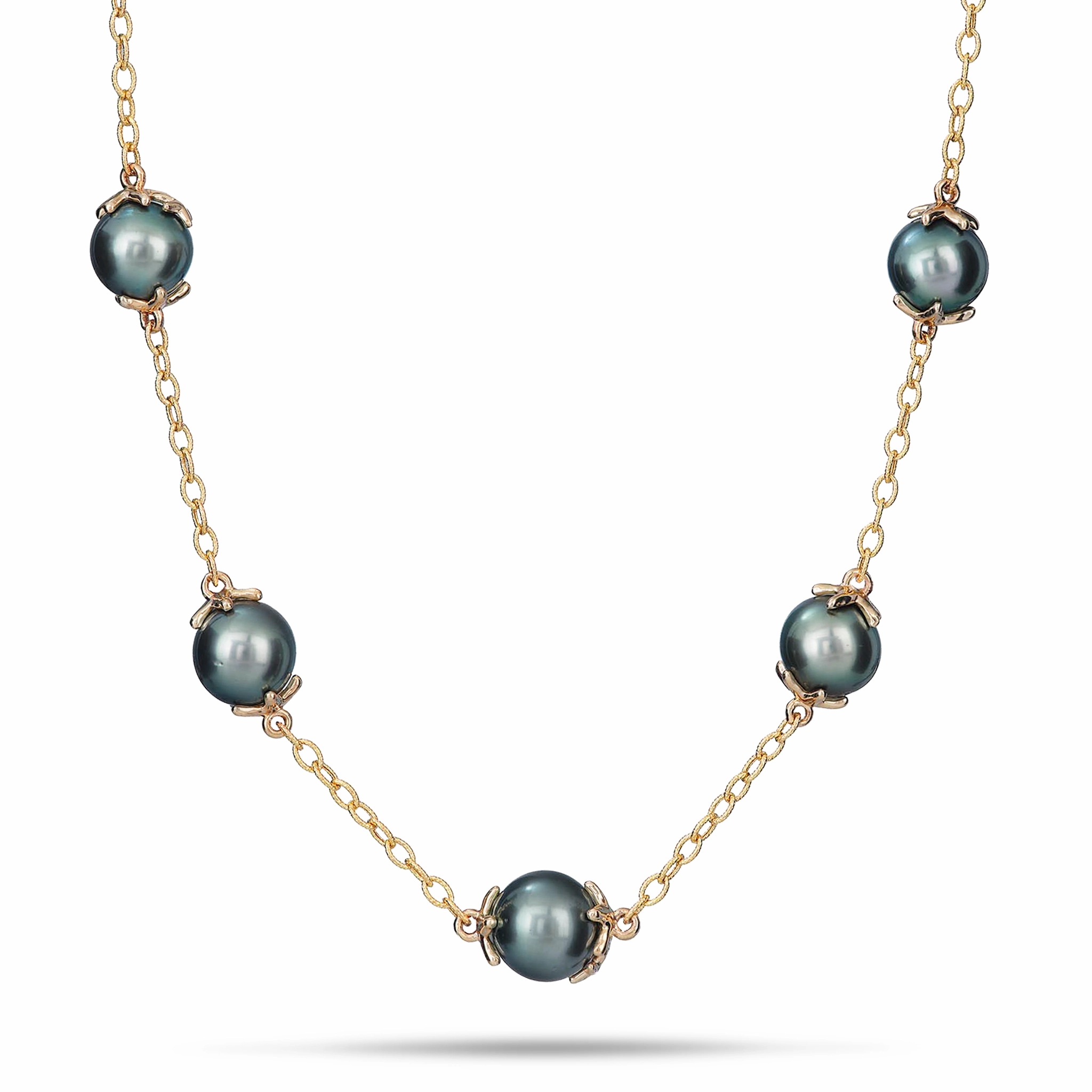 16-22" Adjustable Reefs Starfish Tahitian Black Pearl Necklace in Gold - 10-11mm Timeless Grace Charming Glow