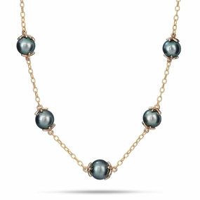 16-22" Adjustable Reefs Starfish Tahitian Black Pearl Necklace in Gold - 10-11mm Timeless Grace Charming Glow