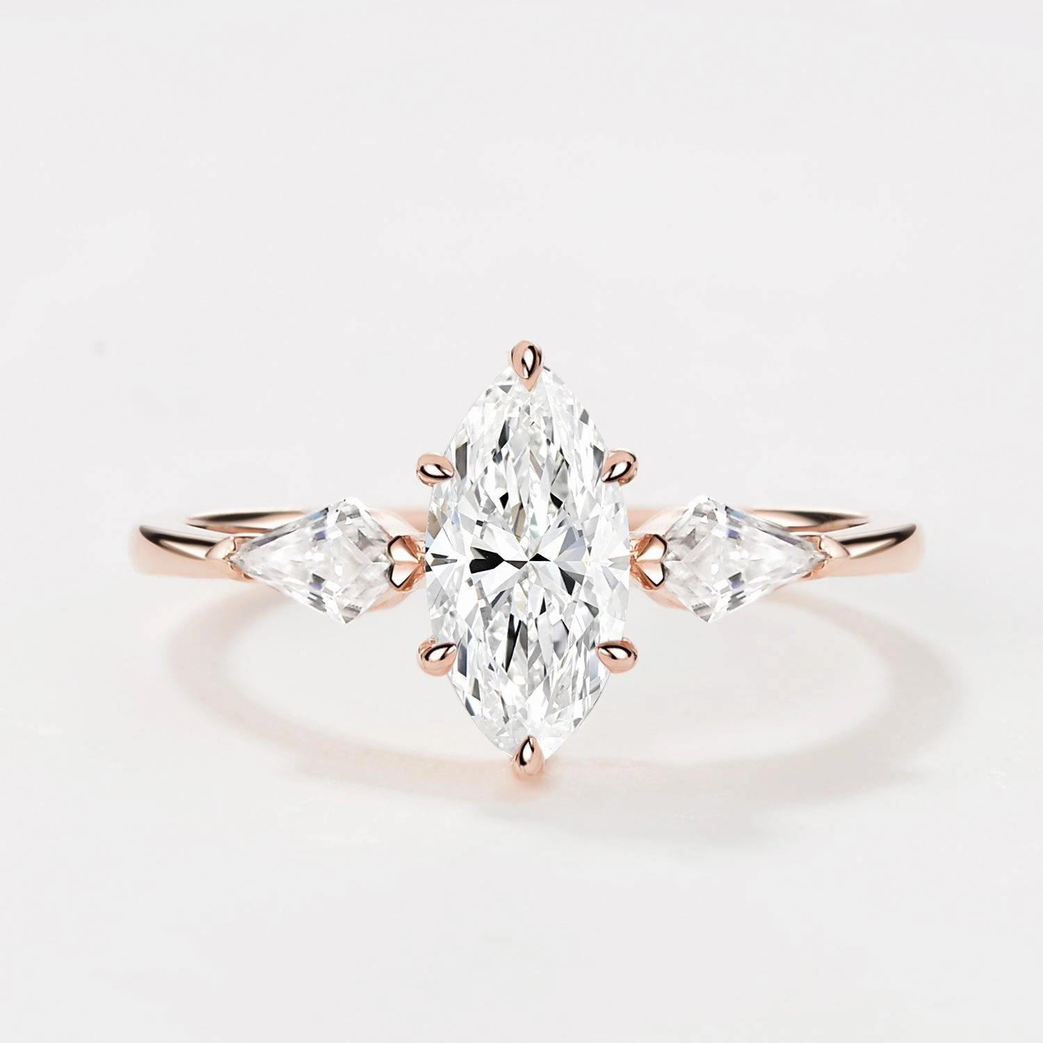 Timeless Detailing 1.0ct Marquise Cut Lab Grown Diamond Three Stone Engagement Ring