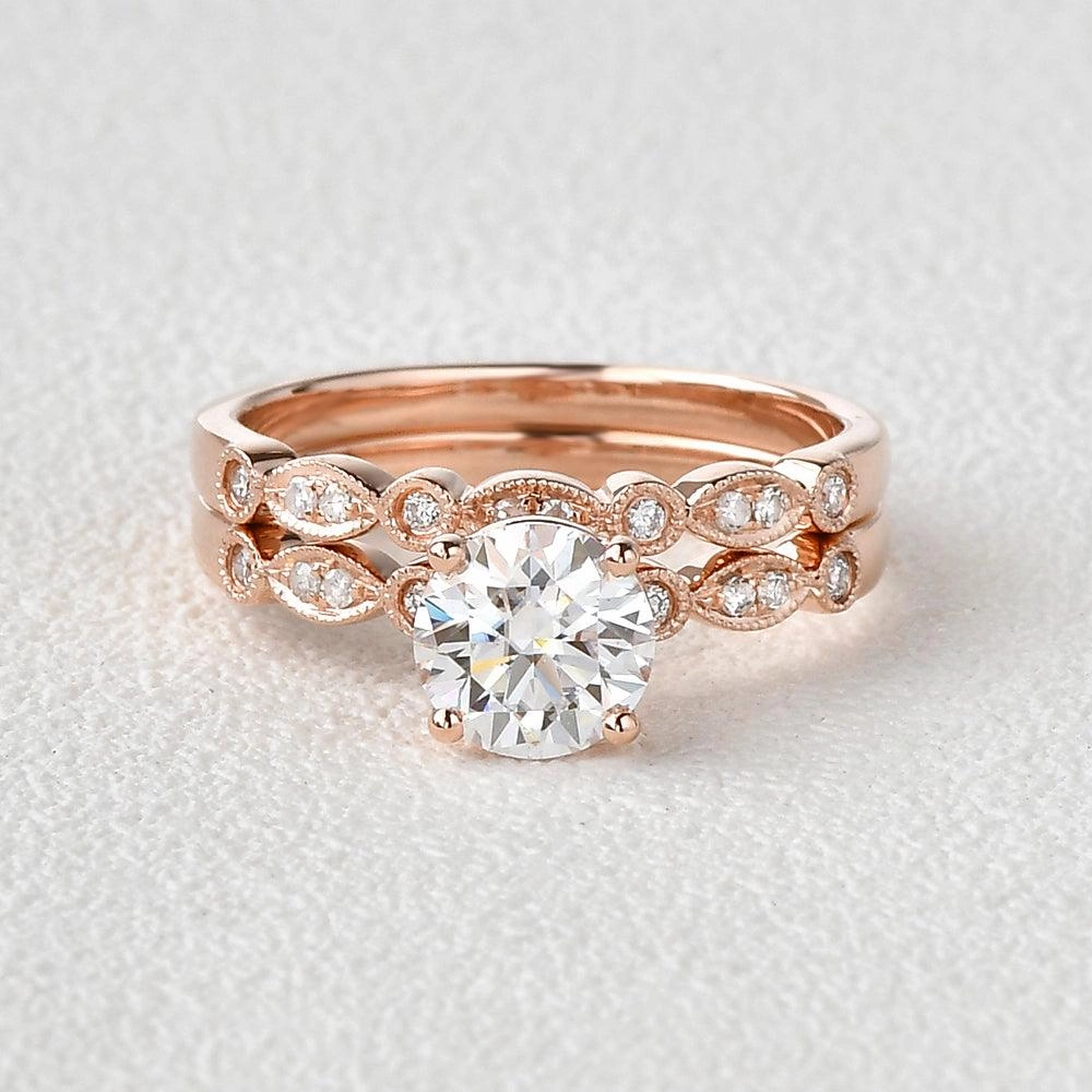 1.0ct Moissanite Classic Four Prongs Ring Set 2pcs Sophisticated Pieces Allure Touch