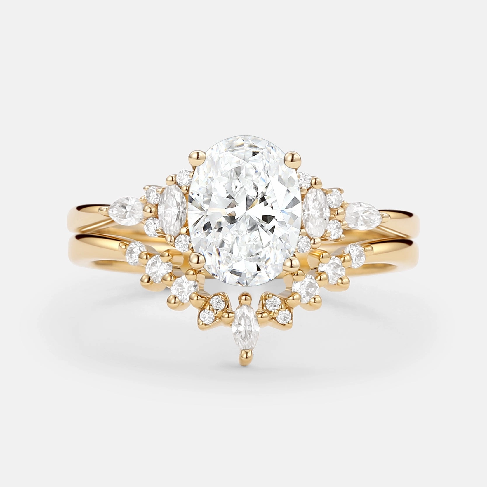 1.0ct Oval Cut Lab Grown Diamond Ring Set 2pcs - Freya Refined Flow Unique Glow