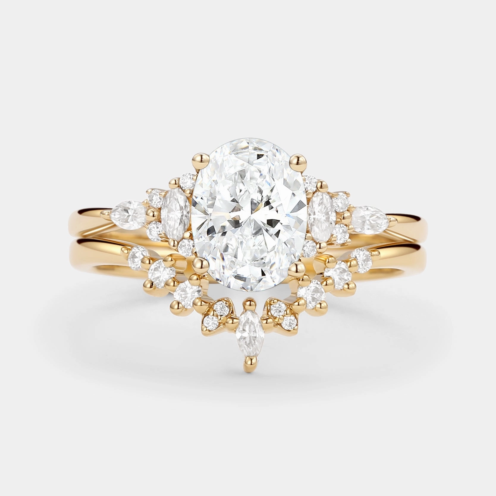 1.0ct Oval Cut Lab Grown Diamond Ring Set 2pcs - Freya Sparkle Surface