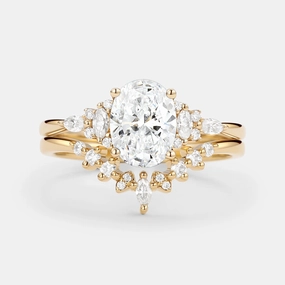 1.0ct Oval Cut Lab Grown Diamond Ring Set 2pcs - Freya Sparkle Surface