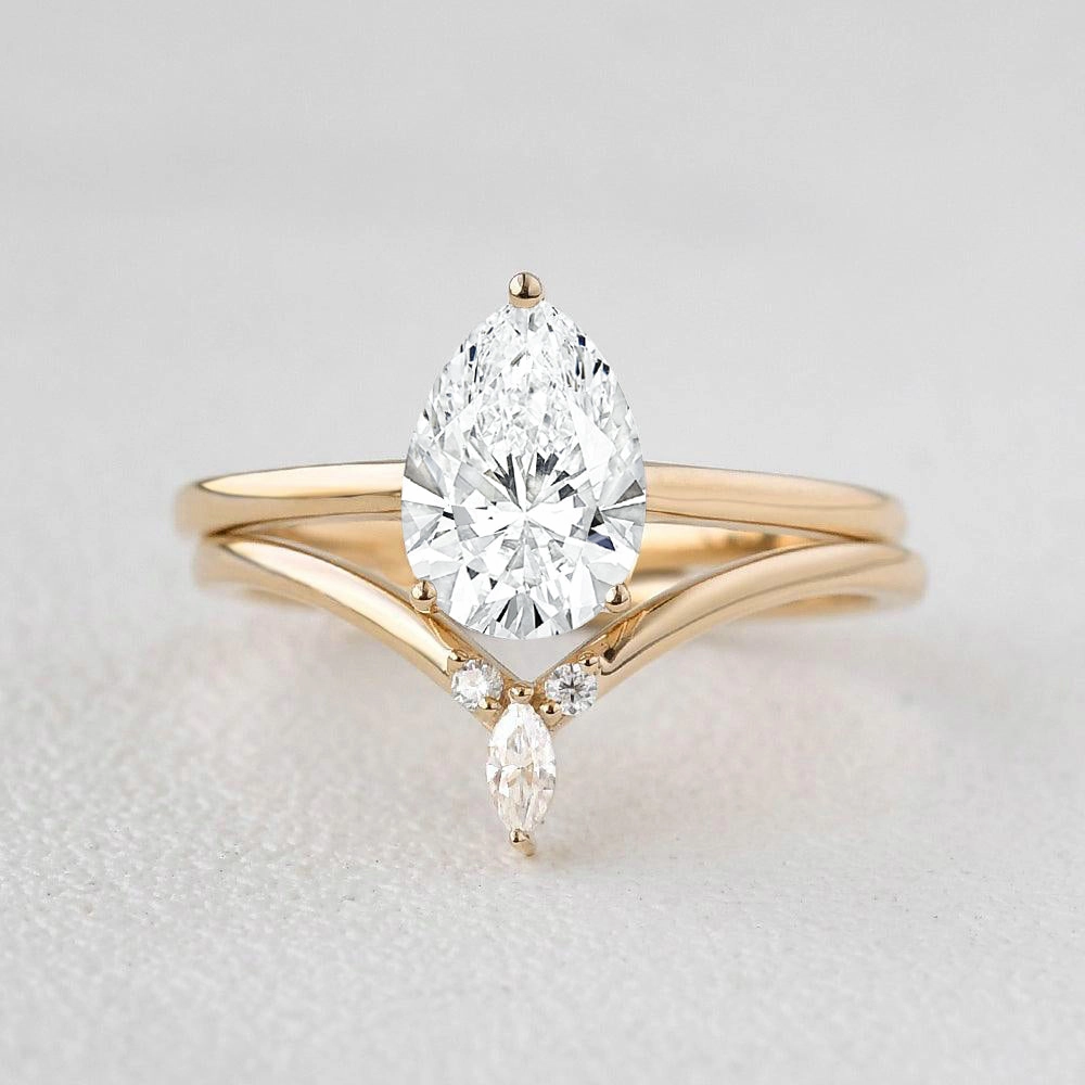 Beach Vibes 1.0ct Pear Lab Grown Diamond Classic Ring Set 2pcs