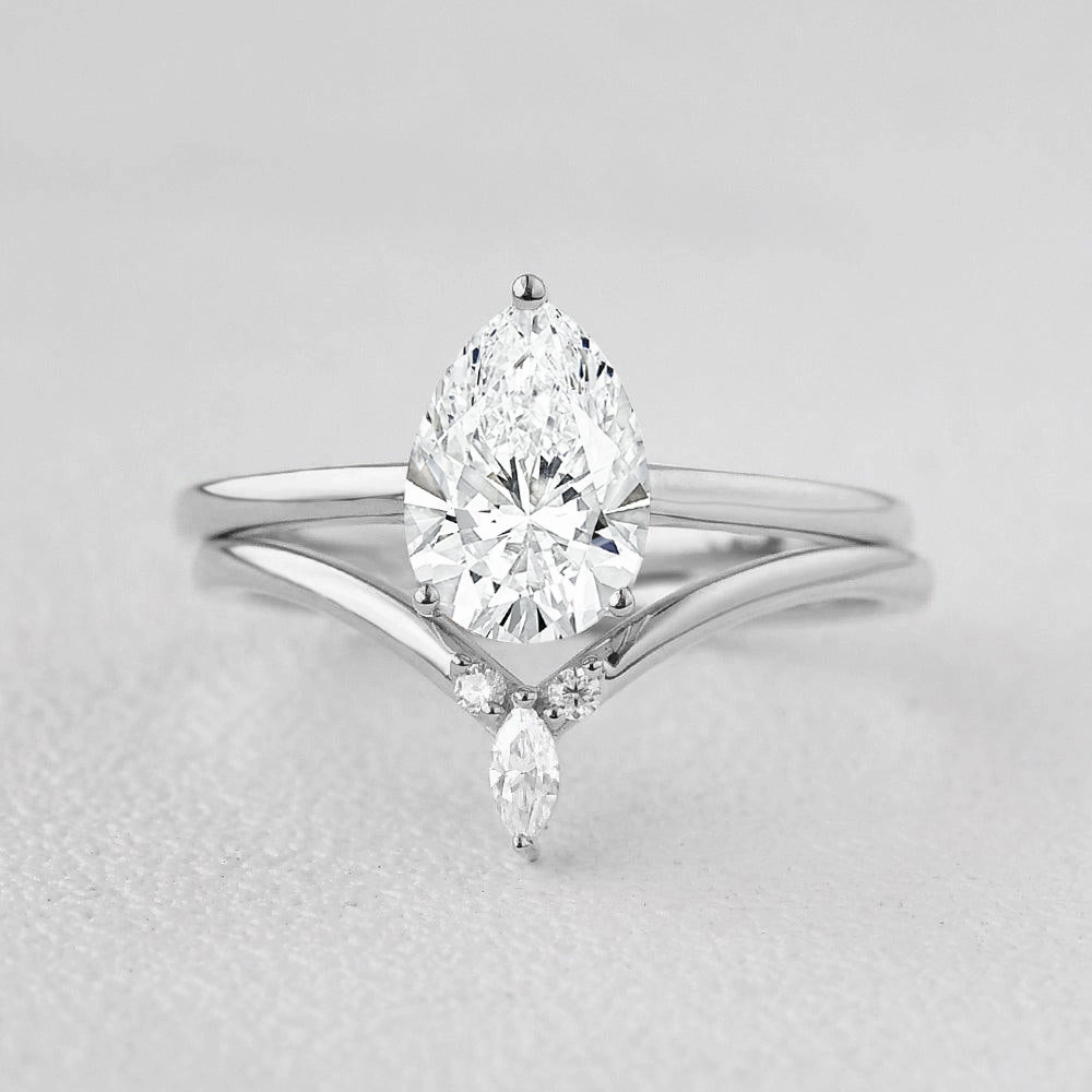 1.0ct Pear Lab Grown Diamond Classic Ring Set 2pcs Classic Duo Candid Shot