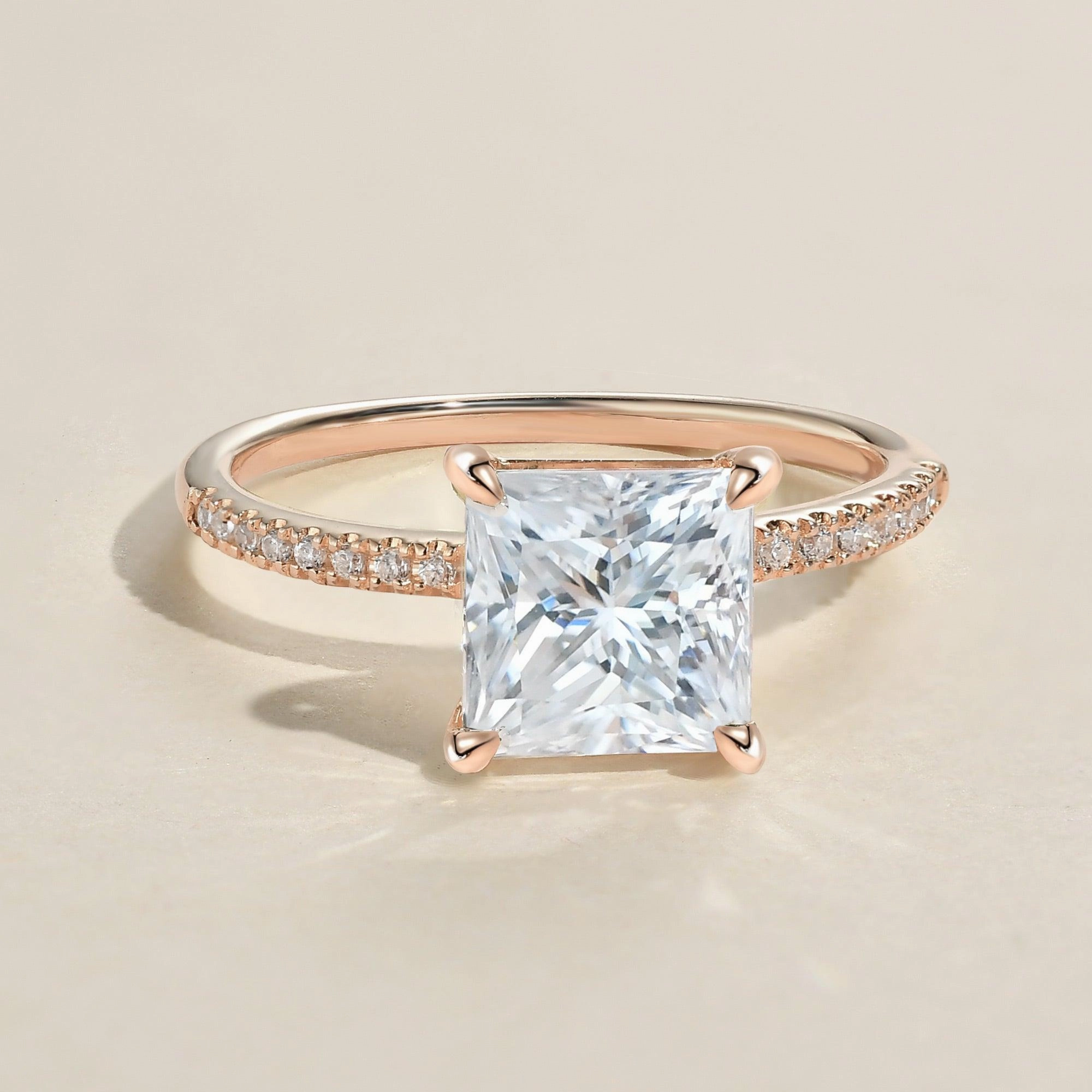 Artisan Touch Shiny Texture 1.0ct Princess Cut Moissanite Pave Solitaire Ring