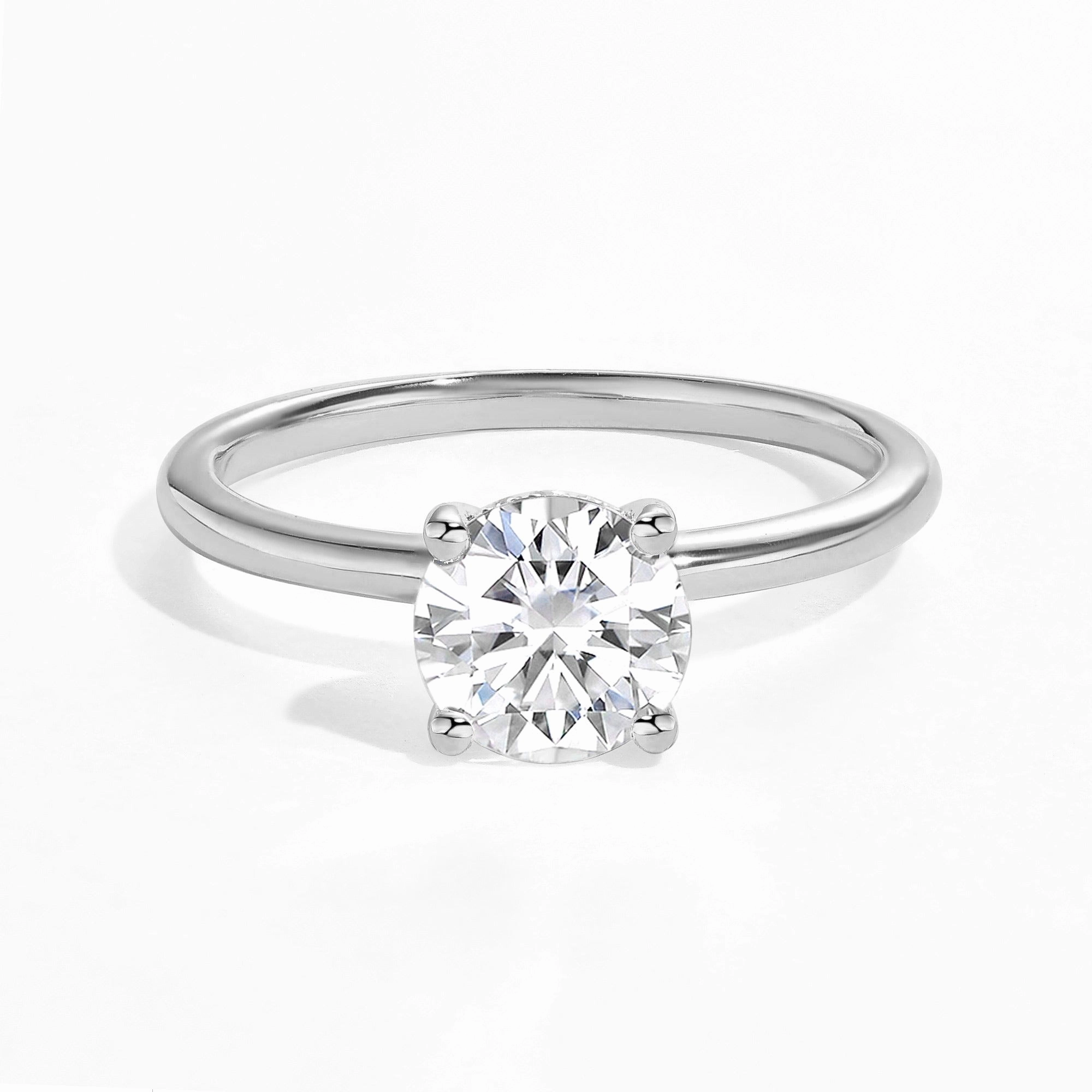 Fashion Sparkle 1.0ct Round Cut Moissanite Classic Hidden Halo Solitaire Ring