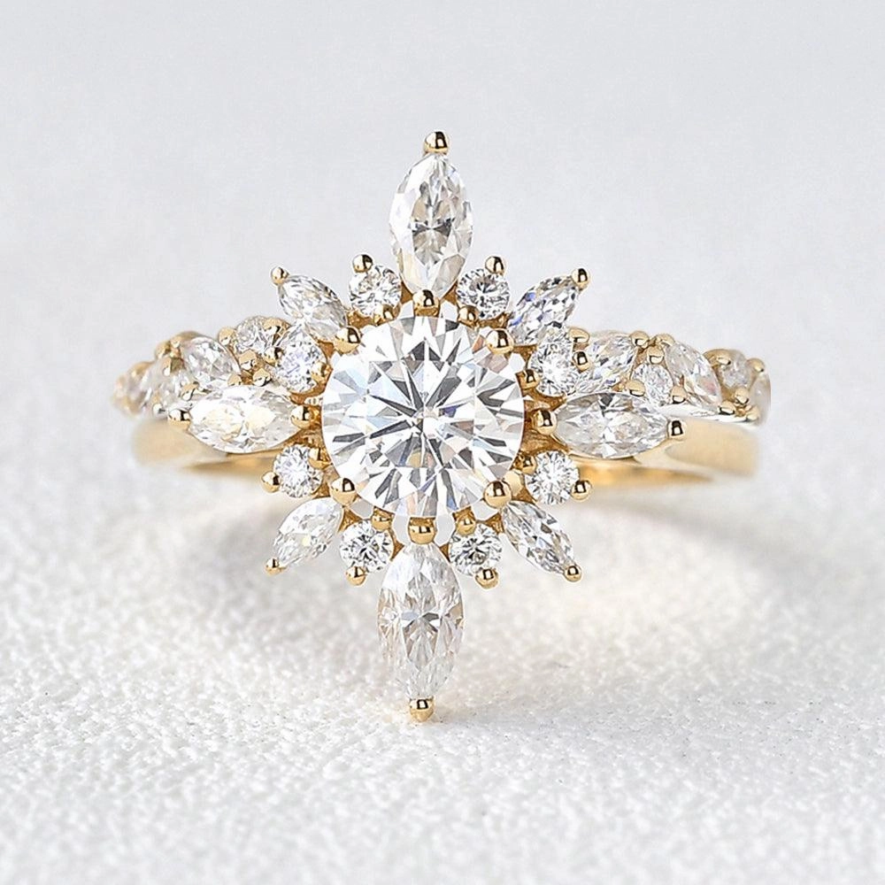 Formal touch Exclusive Look 1.0ct Round Cut Moissanite Floral Marquise Cluster Ring Set 2pcs