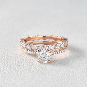 1.0ct Round Cut Moissanite Simply Vintage Gold Ring Set 2pcs Edgy Light Polished Pieces