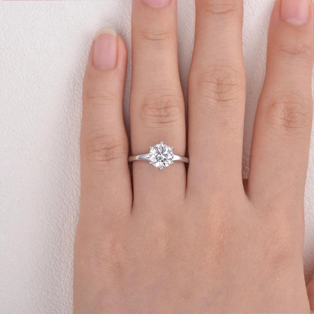 1.0ct Round Cut Moissanite Six-Prong Classic Solitaire Ring Refined Sparkle Shaped Precision