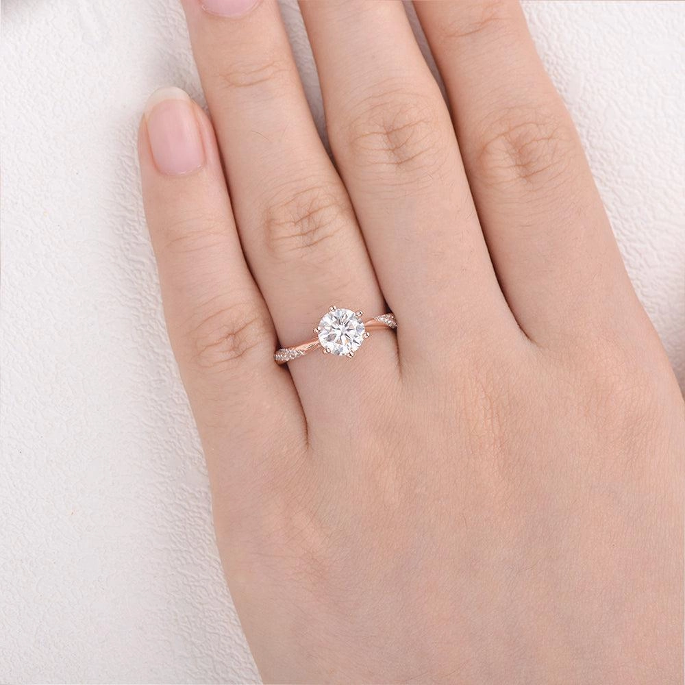 1.0ct Round Cut Moissanite Six-prong Vintage Solitaire Ring Modern Accent