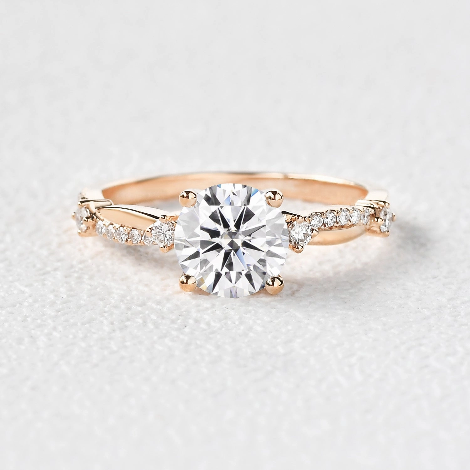 Classic Layers Golden Hour 1.0ct Round Cut Moissanite Twisted Solitaire Ring