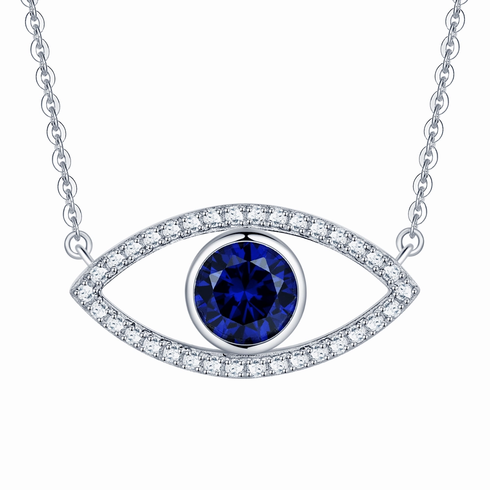 1.28 CT. Blue Sapphire and White Sapphire Evil Eye Necklace Modern Vibe Everyday Luxury