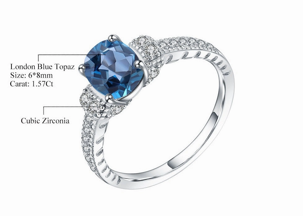 1.5 Carat London Blue Topaz Ring | S925 Sterling Silver Romantic Gesture Vintage Pop