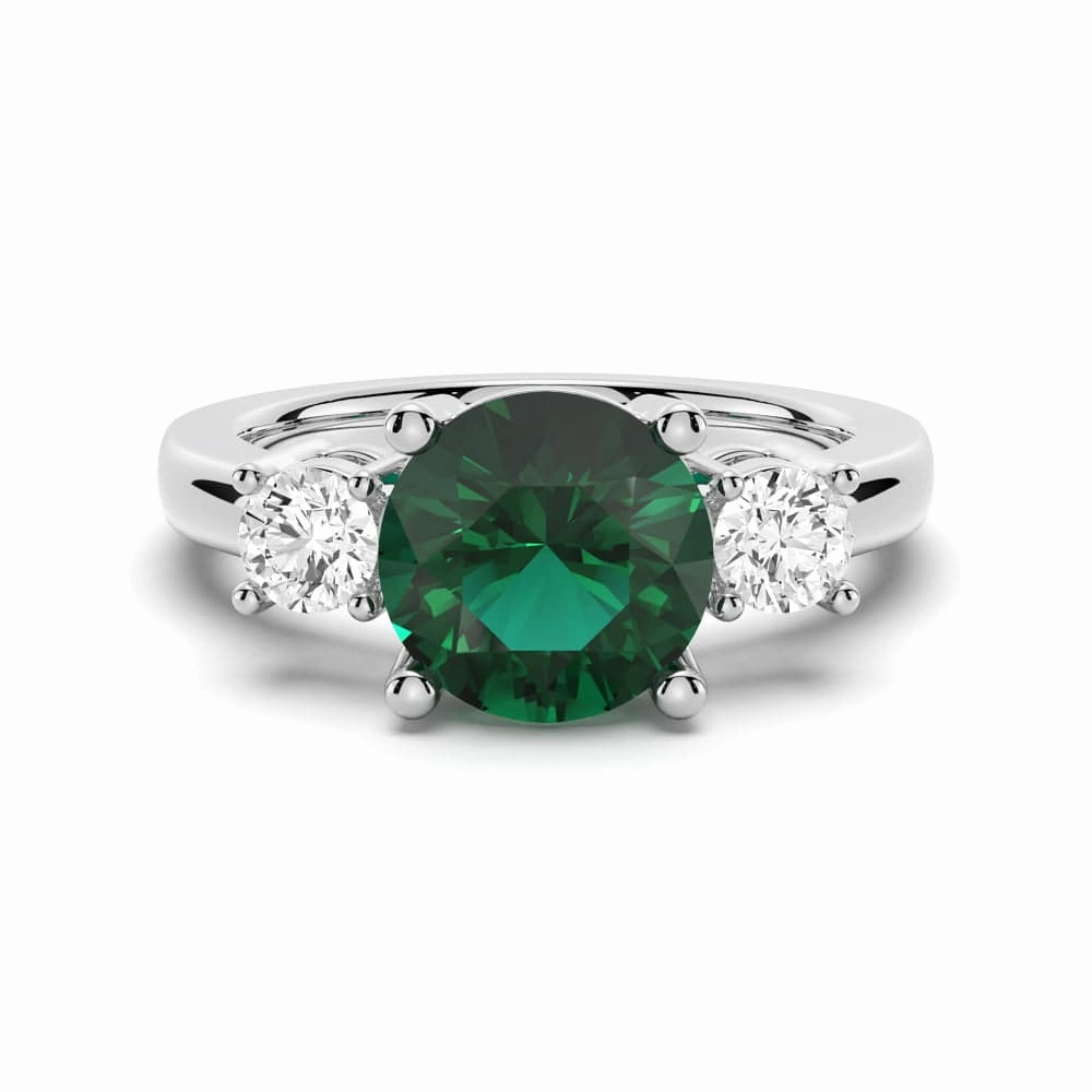 1.5 CT. Classic Three Stone  Emerald and White Sapphire Ring Stylish Craft