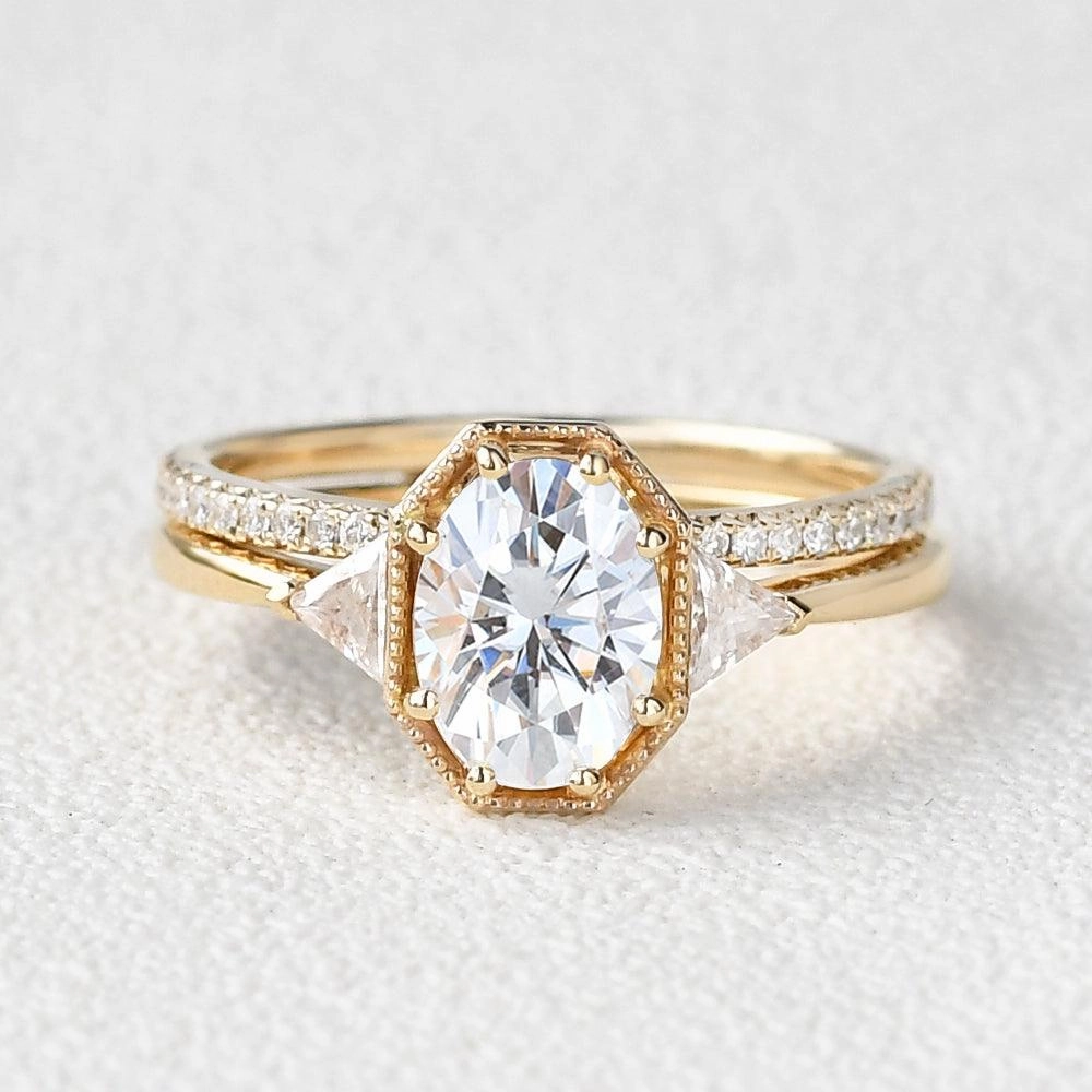 Exclusive Glam Modern Radiance 1.5ct Geometric Moissanite Retro Style Ring Set 2pcs