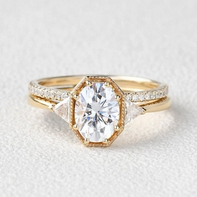 Exclusive Glam Modern Radiance 1.5ct Geometric Moissanite Retro Style Ring Set 2pcs